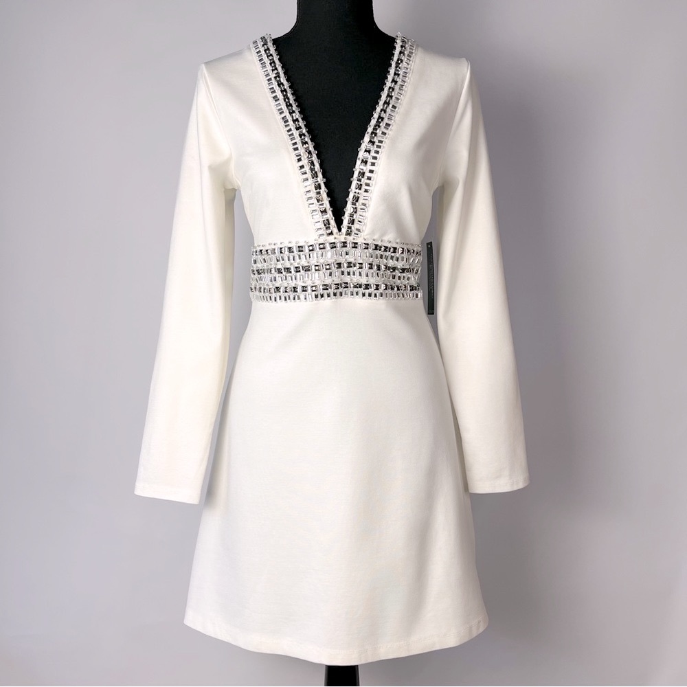 Ivory Plunging Embellished Dress Venus